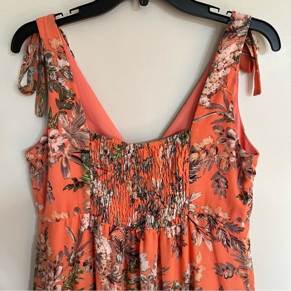 Melonie Women's Size 10 Floral Maxi Dress V-Neck Papaya Cream Sleeveless - Picture 12 of 14